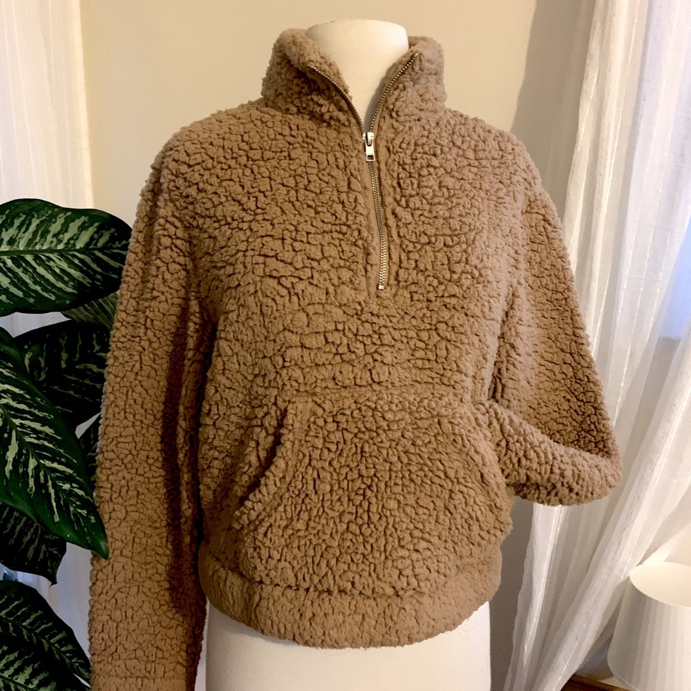 Tan Teddy Bear Quarter zip Hoodie